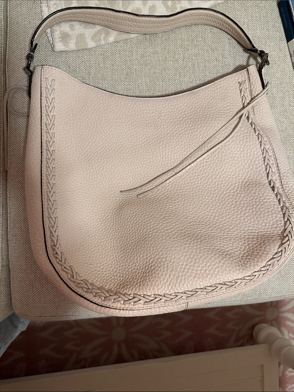 Rebecca Minkoff Blush Pink Pebbled Leather Shoulder Bag with Braided Trim